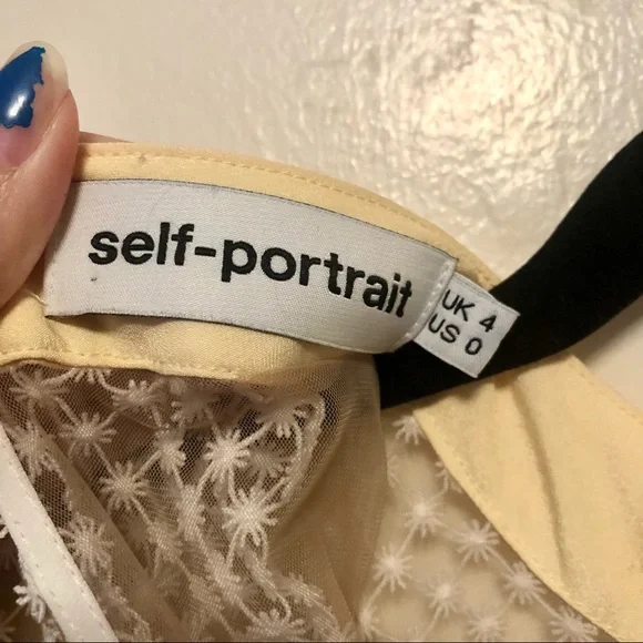 Self Portrait Crosshatch Paneled Mini Dress Yellow - Picture 8 of 9